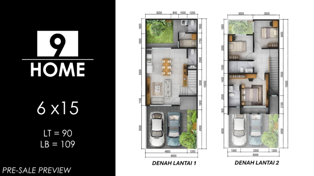 denah layout 9 home bintaro tipe 6x15