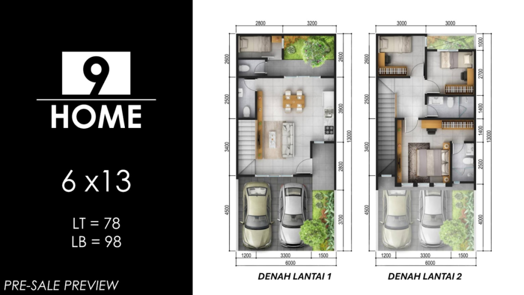 denah layout 9 home bintaro tipe 6x13