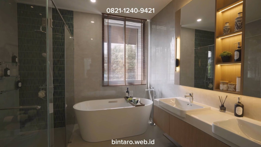 master bathroom show unit discovery azzura bintaro tipe 10x17 lengkap dengan bathub dan 2 sink