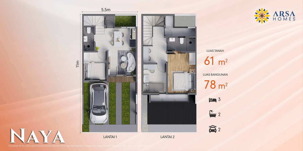 layout rumah Arsa Homes Cirendeu tipe naya