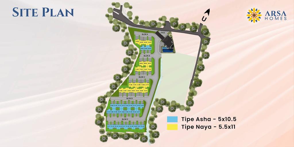 siteplan Arsa Homes Cirendeu dengan tapak kavling tiap tiap tipe